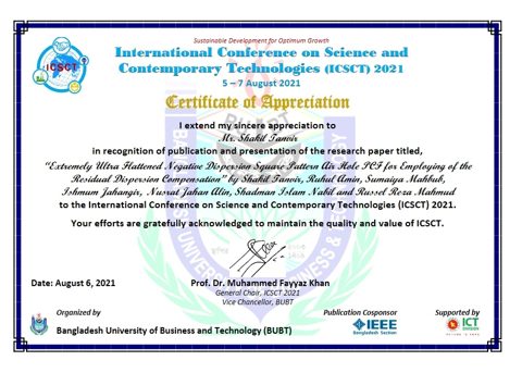 Certificate of appreciation, ICSCT 2021